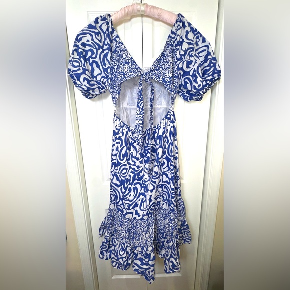 Tanya Taylor Cynthia Cotton Poplin Midi tiered tiered Dress Size 14 Blue EUC - Picture 5 of 16